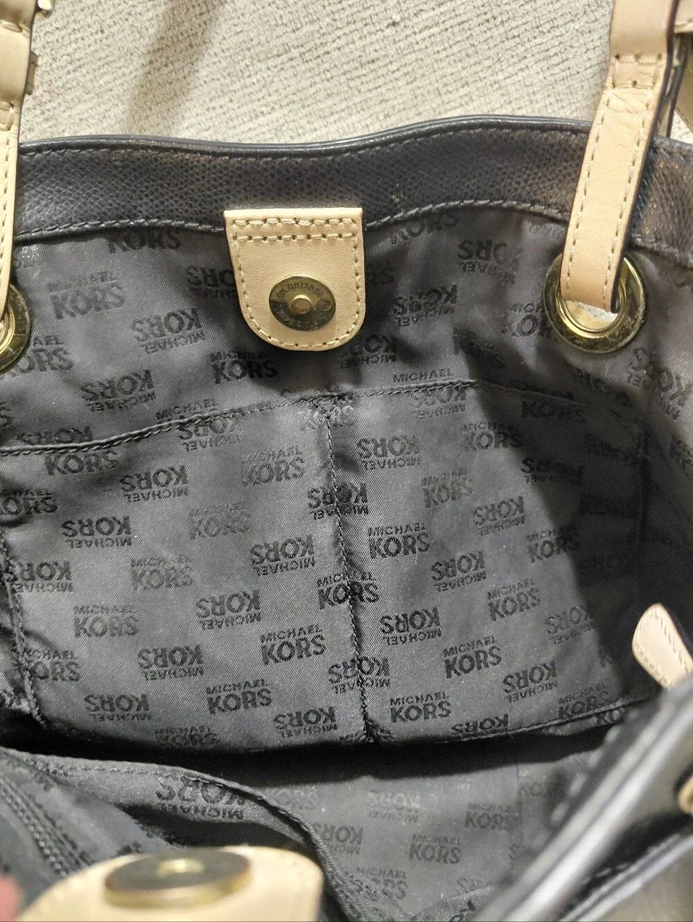 Michael Kors Black Leather Tote Shoulder Bag with Gold Emblem